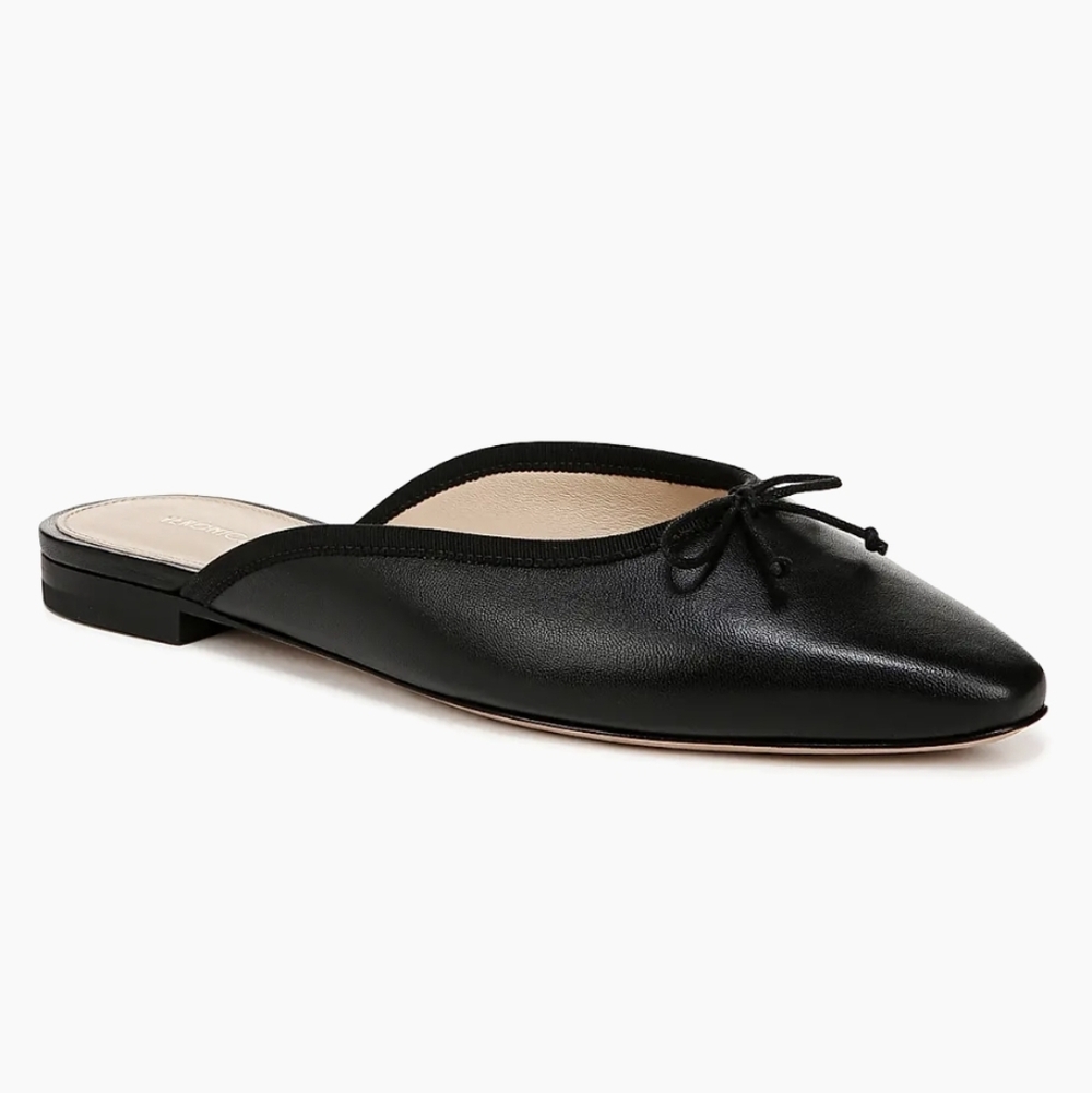 Veronica Beard Black Leather Pointed-Toe Bow Mules
